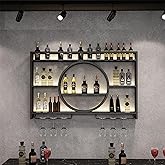 Metal Wine Rack Bar Shelves Wall Mounted Kitchen Storage With Wine Glass Holder Liquor Shelf Mini Bar Liquor Bottle Display Shelf for Kitchen Dining Room Bar Decoration Gold/Black ( Color : Black , Si
