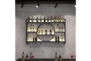 Metal Wine Rack Bar Shelves Wall Mounted Kitchen Storage with Wine Glass Holder Liquor Shelf Mini Bar Liquor Bottle Display S