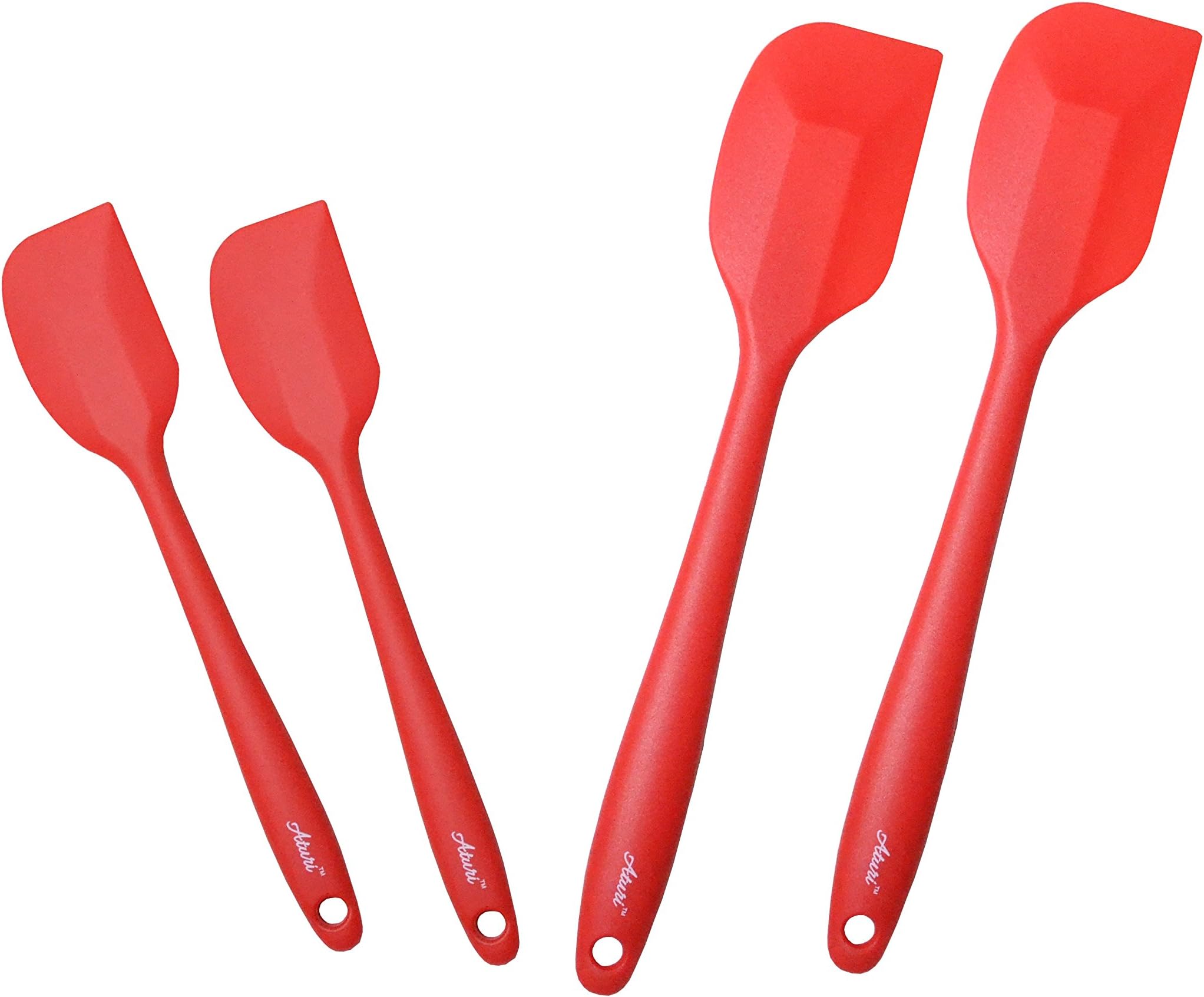 Aturi Silicone Spatula Set - Heat Resistant and Non-Stick for Cooking, Baking, and Mixing I Hygienic Ergonomic Design for Easy Clean and Use I Value 4-Pack (Red)