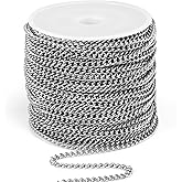 [66 Feet/ 20M] Stainless Steel Curb Chain, 3mm 304 Stainless Steel Flat Twisted Link Chain Roll Spool Curb Chains Bulk for Jewelry Making DIY Craft