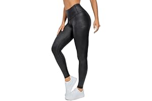 CRZ YOGA Matte Faux Leather Leggings for Women 25''/28'' - High Waisted Stretch Leather Pants Tummy Control Pleather Tights