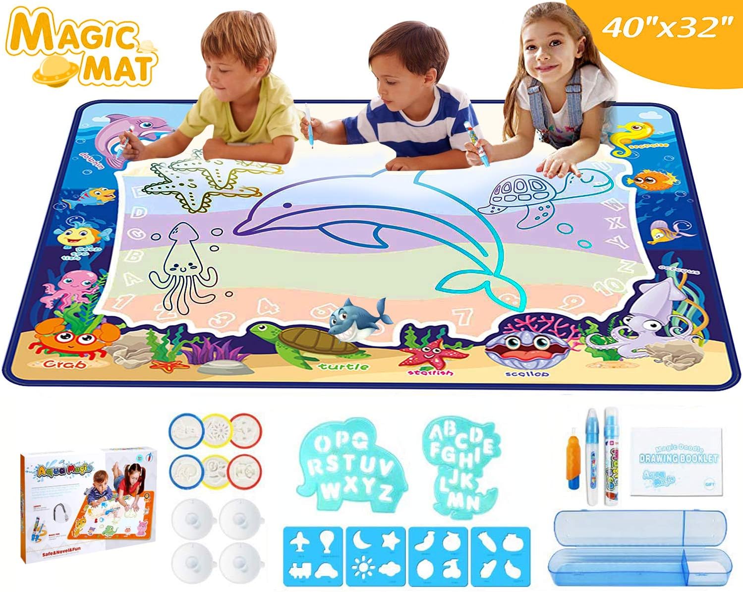 WINWONBRA Aqua Magic Doodle Mat 40 X 32 Inches Extra Large Water Drawing Doodle Mat Coloring Mat, Educational STEM Toys and Ideal Gifts for Toddlers Boys, Girls Toys Age of 2 3 4 5 6 7 8 Up