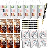 Skylety 6 Set Employee Appreciation Gifts Bulk 16 oz Thank You Glass Cups with Lid and Straw Positive Makeup Bag with Inspirational Pen and Gift Bag Set for Coworker Office Staff (Classic)