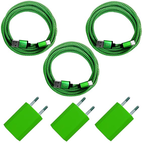 [i!®] 3X USB Netzteil 5V/1A + 3X 1m Premium Nylon USB-C Ladekabel Datenkabel Ladegerät Set für alle USB C Geräte | Smartphone