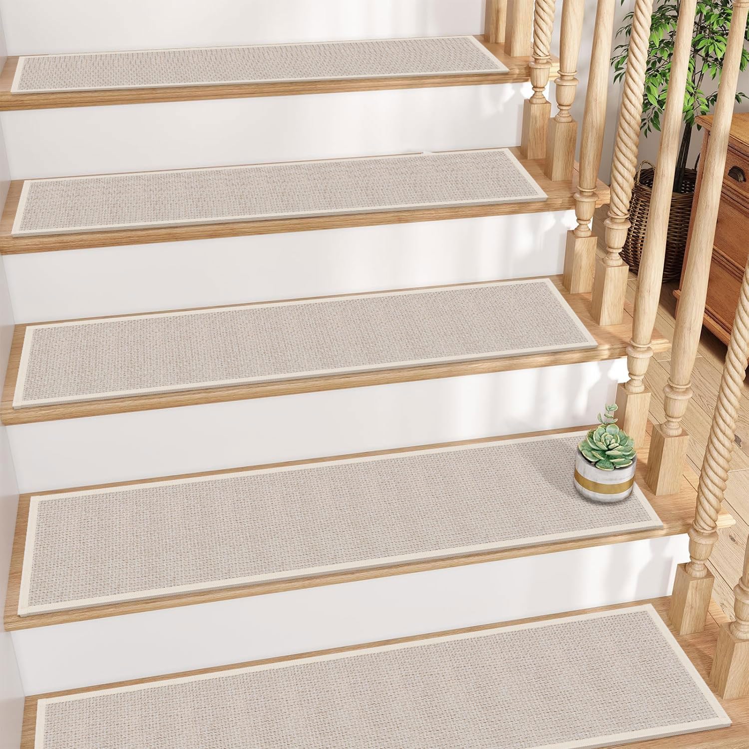 thumbnail image 2 of Stusgo 15-Piece Stair Treads - Non-Slip Carpet For Wooden Steps, Coffee Color 2 of 12