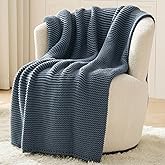 OnesCosy Blue Throw Blanket, Knit Throw Blanket for Couch, Soft Cozy Stretchy Reversible Garter Knitted Blankets for Bed, 50"x60", Dusty Blue