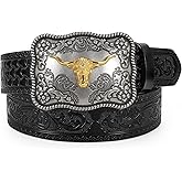 TRIWORKS Western Buckle Belts for Men, Mens Cowboy Belt with Buckle Leather Country Cowgirl Belt for Jeans Pants