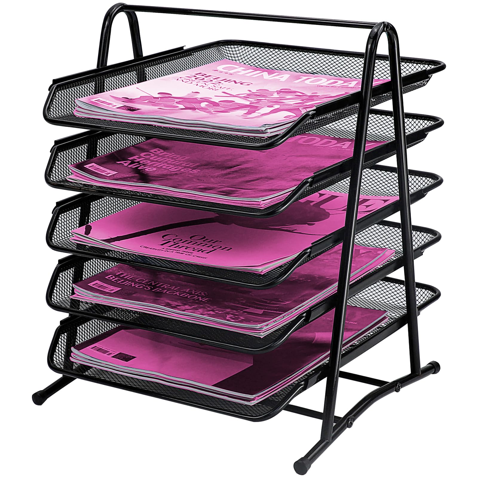 ideallife 5 Tier Mesh Letter Tray Office Filing Trays Holder Desk Organiser Stacking Supports Document Filing Trays Paper Holder，Metal File Organizer Tray for School Home And Office(5 Tier)