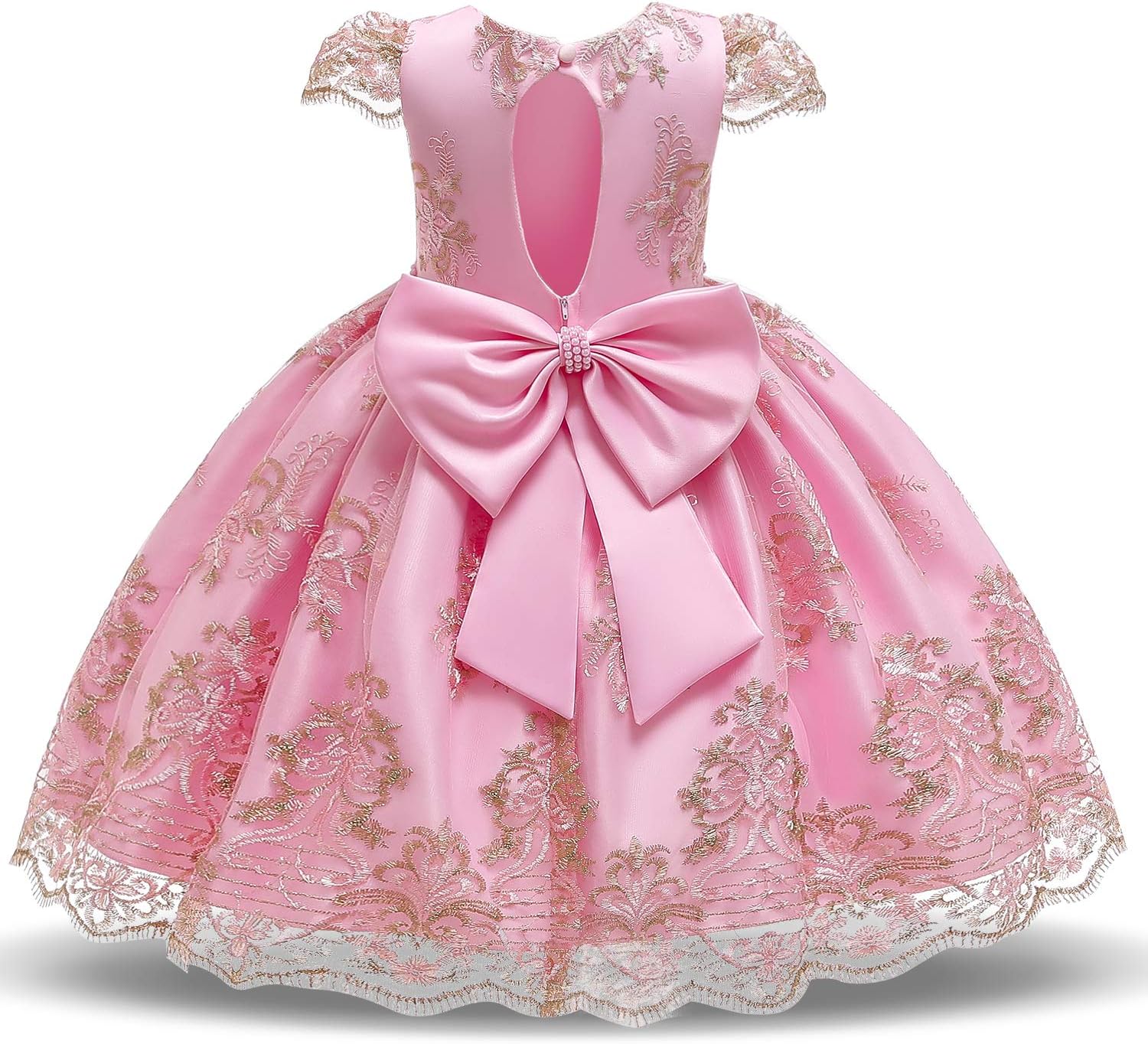 Girls Lace Embroidered Backless Princess Birthday Wedding Party Dress