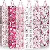 TaoBary 12 Pcs Valentine's Day Wine Bags Valentines Pink Wine Bottle Gift Bags with Handles Paper Gift Bag for Valentine's Day Party Favors Holiday Festival Table Centerpieces Decor