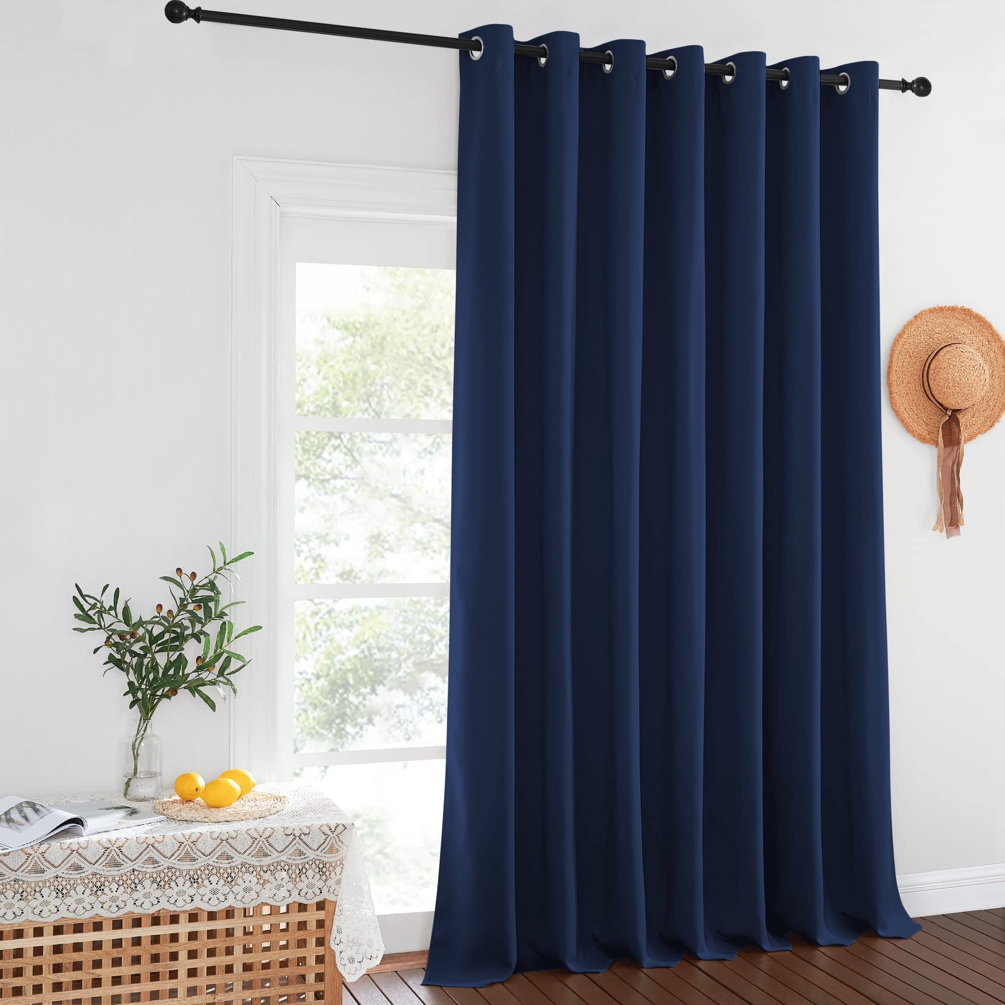 Photo 1 of NICETOWN Blackout Navy Blue Curtain 102 inches Long, Grommet Thermal Insulated Extra Wide Room Divider Drape Window Treatment for Sliding Glass Door/Living Room, W100 x L102, 1 Panel