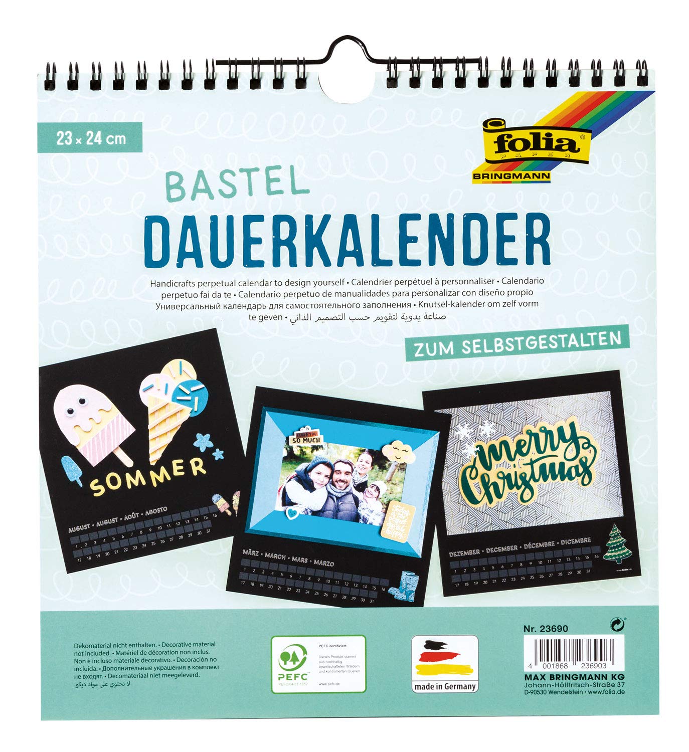Folia 23690 Calendar for All Years to Decorate 23 x 24 cm Black/Silver
