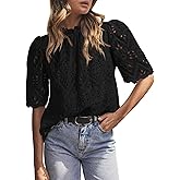 PRETTYGARDEN Summer Tops for Women 2026 Short Sleeve Embroidered Eyelet Shirts Dressy Casual Blouses Spring Fashion Clothes