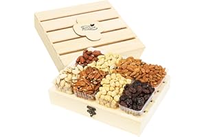 Anna and Sarah Premium Nuts in Wooden Gift Box Include All Raw Oregon Hazelnut, Cashew, Almond, Sweet Apricot Kernel, California Pistachios, Pecan,Turkish Hazelnut and Black Raisin Kosher-Halal For Christmas-Holiday for Mom-Dad-Boy-Girl Everyone