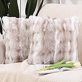 MADIZZ Pack of 2 Thick Plush Wool Throw Pillow Covers 18x18 Inch White Taupe Soft Neutral Decorative Throw Pillows Accent Boho Cushion Covers for Couch Sofa Bedroom Pillow Shell