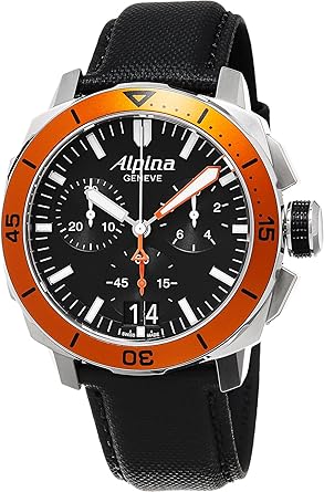 Seastrong Diver 300 Big Date Chronograph Black Dial Leather Mens Watch Al-372Lbo4V6