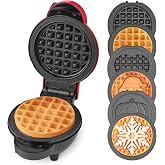 Dash Holiday MultiMaker Mini Waffle Maker, Removable Waffle Plates, Red | Festive Waffles Kids Love, Interchangeable Plates Make Santa, Snowflake, Pumpkin, and Heart Shapes for Holidays &amp; Gifts