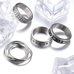 CASSIECA 4 Pcs Stainless Steel Fidget Rings for