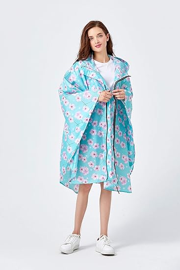 Amazon Co Jp レインコート レインウエア レインポンチョ ファッション 雨具 収納バッグ付き 自転車ポンチョレインポンチョ 軽量レインコート オシャレレインコート 男女通用 通学 通勤 旅行 撥水 速乾 花 青 服 ファッション小物