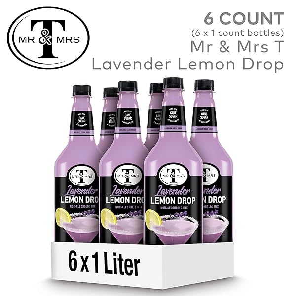 MR & MRS T LAVENDER LEMON DROP MIX, 1 L BOTTLE (PACK OF 6), LIGHT FLORAL AND SWEET FLAVORED COCKTAIL MIXER, MADE WITH CANE SUGAR, PERFECT FOR TRADITIONAL LEMON DROP AND MOCKTAIL DRINKS