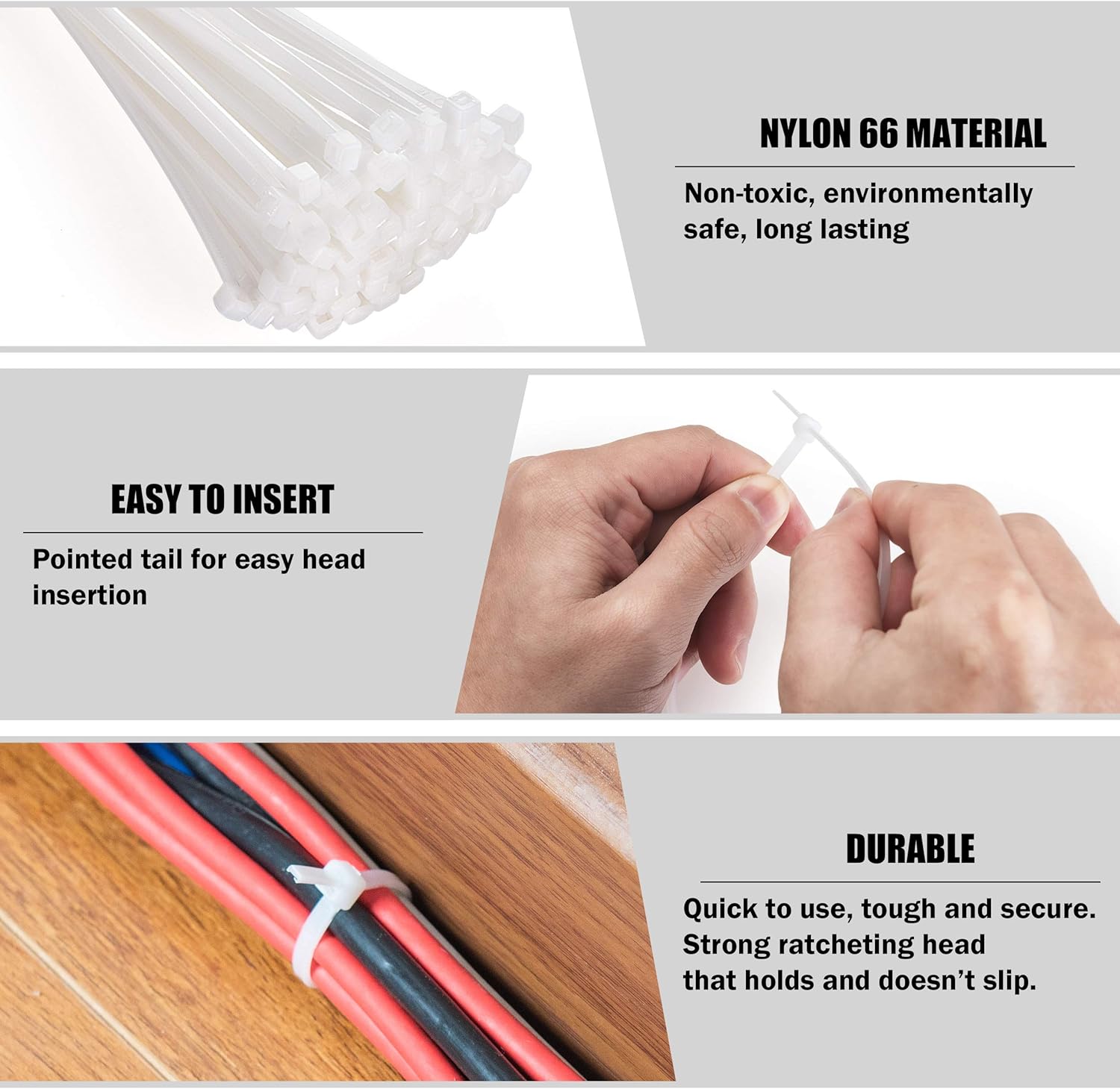 12" Inch Zip Ties White (100 Pack), 40lb Strength, Nylon Cable Wire Ties, By Bolt Dropper.: Home Improvement