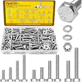 Fgruh 260PCS 1/4-20, 5/16-18, 3/8-16 Hex Bolts Assortment Kit,304 Stainless | Lenght 3/4'', 1'', 1-1/2'', 2'', 2-1/2'', SAE Hex Head Bolt Nut and Flat &amp; Spring Washers Assorted Set for Automotive
