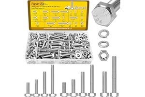 Fgruh 260PCS Hex Bolts and Nuts Assortment Kit,1/4-20, 5/16-18, 3/8-16 Hex Head Bolt Nut and Flat & Spring Washers Assorted,304 Stainless Steel, Fully Threaded