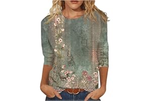 SLQDGMRYZ 3/4 Length Sleeve Womens Tops Casual Plus Size Crewneck T Shirts Loose Vintage Cute Three Quarter Length Shirts