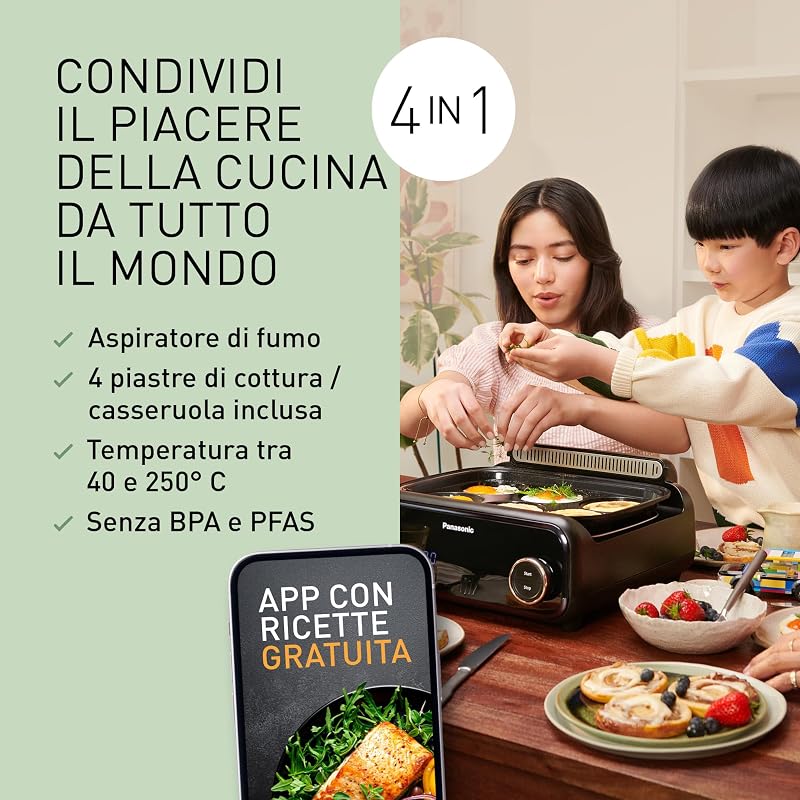 NF-GM400 Multi-Cooker Elettrico 4 in 1, Griglia elettrica, Friggere, Cottura Lenta, BBQ, Vapore, Saltare, 1400W, 40-250°C, 9 Modalità Automatiche, Piastre lavabili in lavastoviglie