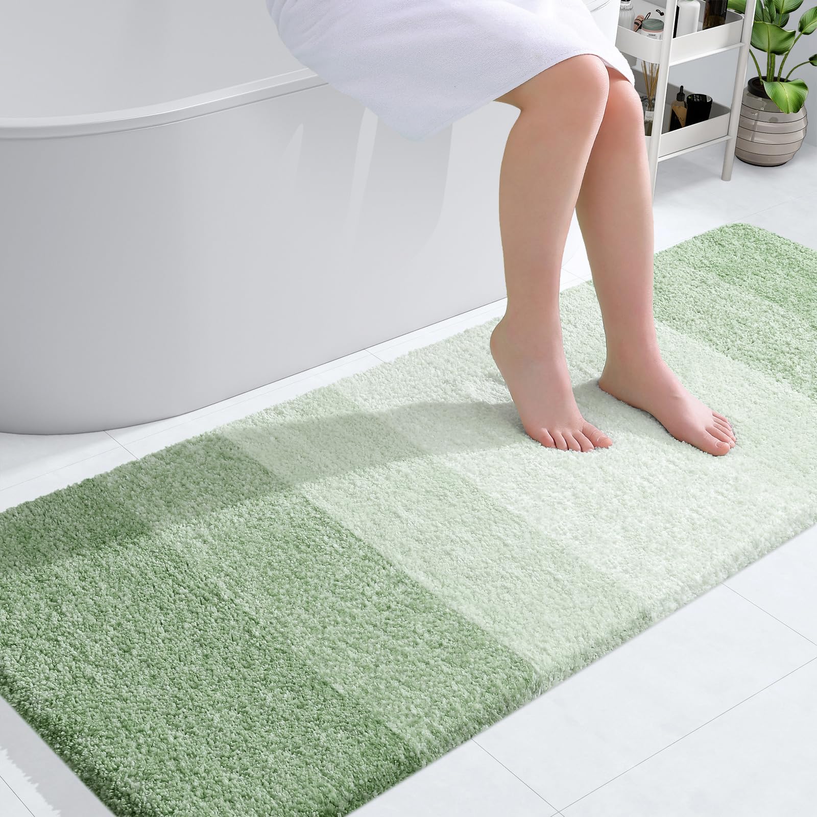 Photo 1 of OLANLY Bathroom Runner Rugs 59x24, Extra Soft Absorbent Microfiber Bath Rugs, Rubber Backing, Quick Dry, Washable Bath Mats for Bathroom Floor, Tub and Shower, Home Decor Accessories, Sage Green