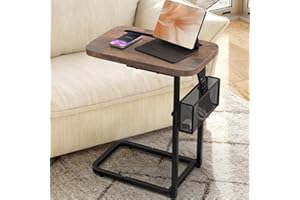 C Table End Table Adjustable Height,TV Tray Table with Storage Baskets,Strong Metal Frame,Tall C Shaped Side Table for TV Wat