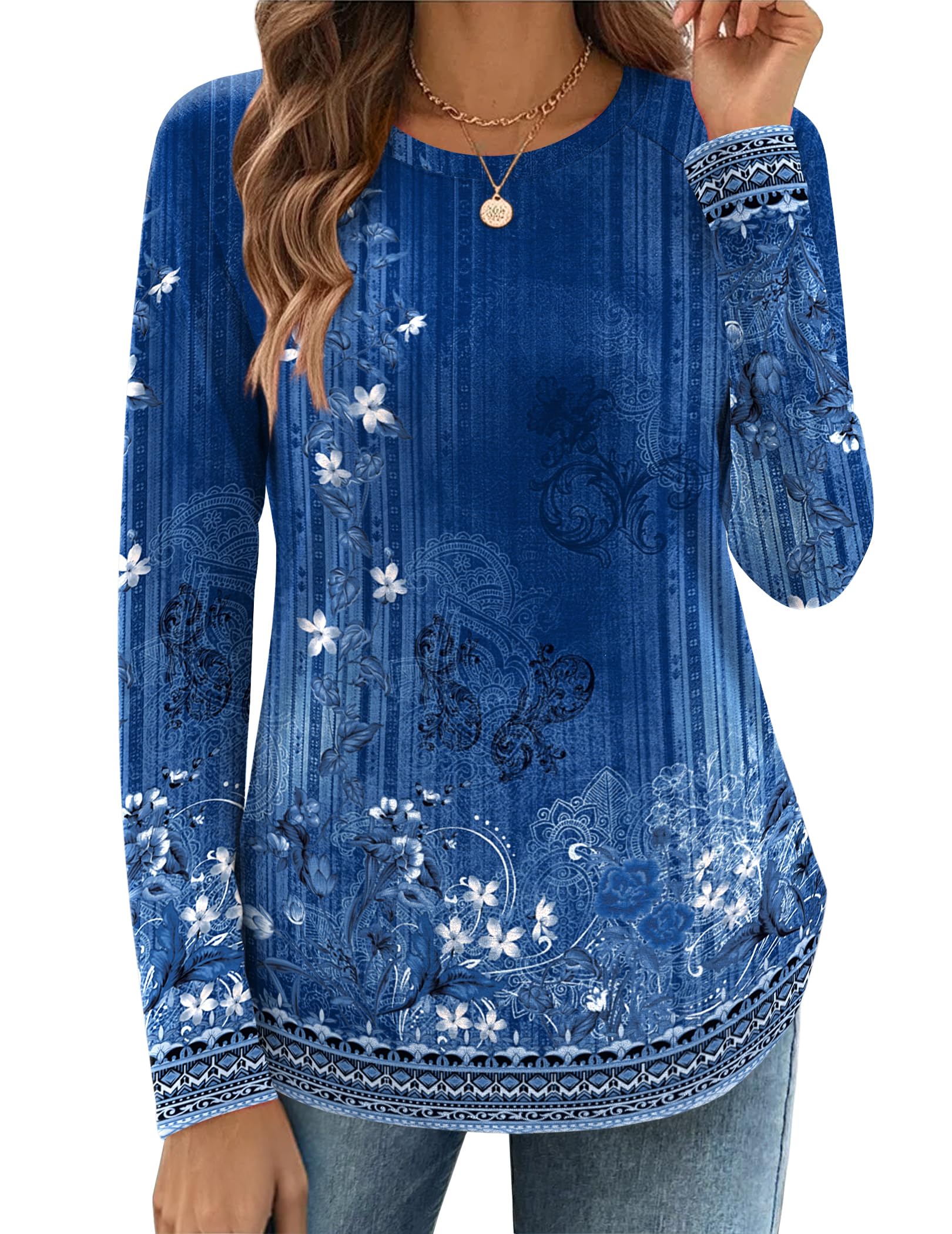 Photo 1 of *medium* Zeagoo Dressy Casual Long Sleeve Shirts for Women Boho Floral Blouses Crew Neck Fall Fashion 2025 Business Work Tops M