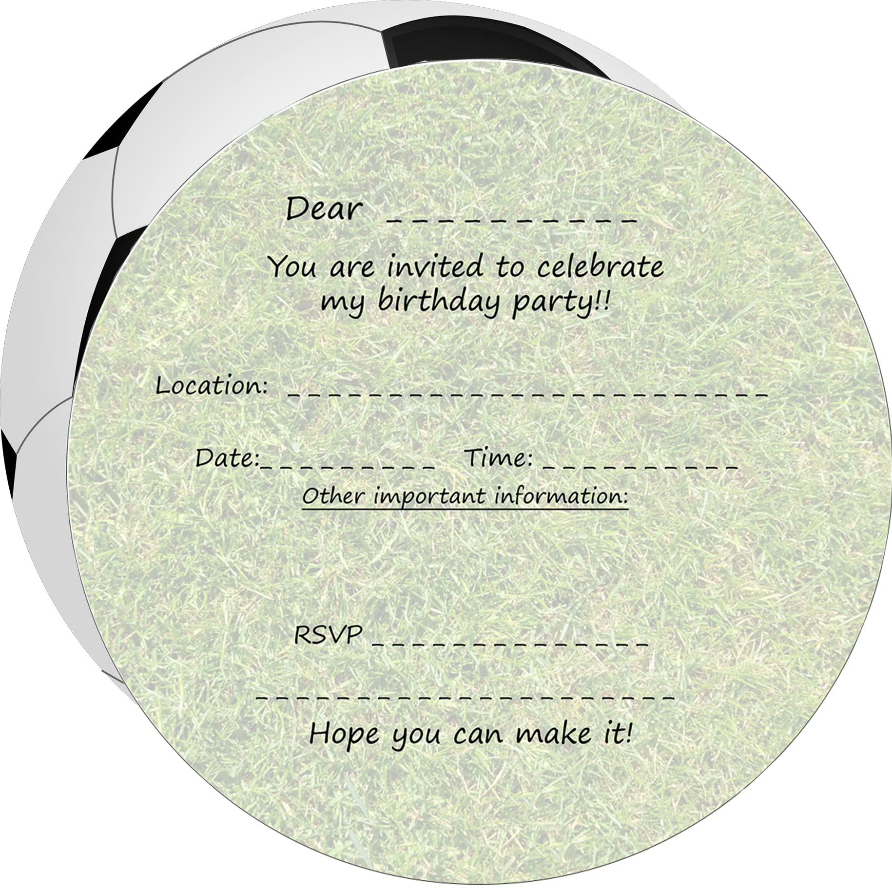 the lazy panda card company 30 x Round Football Invites for Kids Birthday Party Invitations Without Envelopes