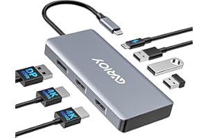GVRIOY USB C to Dual HDMI Adapter, Multi Display Docking Station Dual Monitor with 2 HDMI, Displayport, 100W PD, 3 USB Ports, USB C Hub Multiport Dongle Compatible with MacBook/Dell/HP/Lenovo Laptops