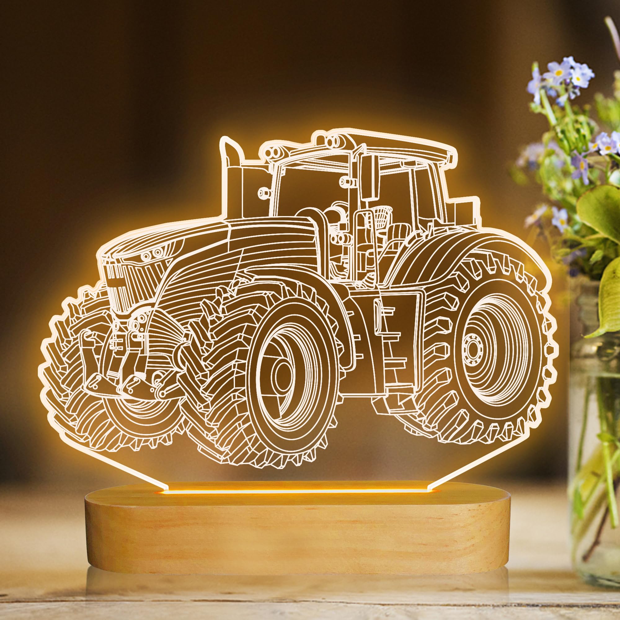 Attivolife Truck Illusions Night Lamp, Tractor, Warm Colour Hologram Lighting, USB Charging Table Desk Bedroom Decoration Creative Gift for Children Boys Men