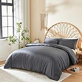 DOZ 100% Long Staple Cotton Duvet Cover Set, Soft Sateen Weave, Smooth, Breathable, Hotel Comfort, 106"x90", 8 Loops, 3pc – 2 Pillowcases 1 Duvet Cover (Storm, King/Cal King)