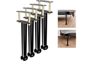 RUIRU BRO Adjustable Bed Frame Support Legs,Metal Bed Center Slat Heavy Support Leg,UPGRADE Under Bed Support, Bed Slat Reinforcement Kit,Bed Support Legs for Bed Frame Replacement,More Stable, More Quiet(4pcs)