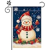 Winter Snowman Snowflake Christmas Garden Flag for Outside, Xmas Ball Welcome Yard Flag 12x18 Inch Double Sided Burlap Holiday Farmhouse Outdoor Flag Home Decoration