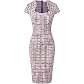 GRACE KARIN Women's Gorgeous Pencil Dress Cap Sleeve Tweed Pencil Dress for Work Rose Purple