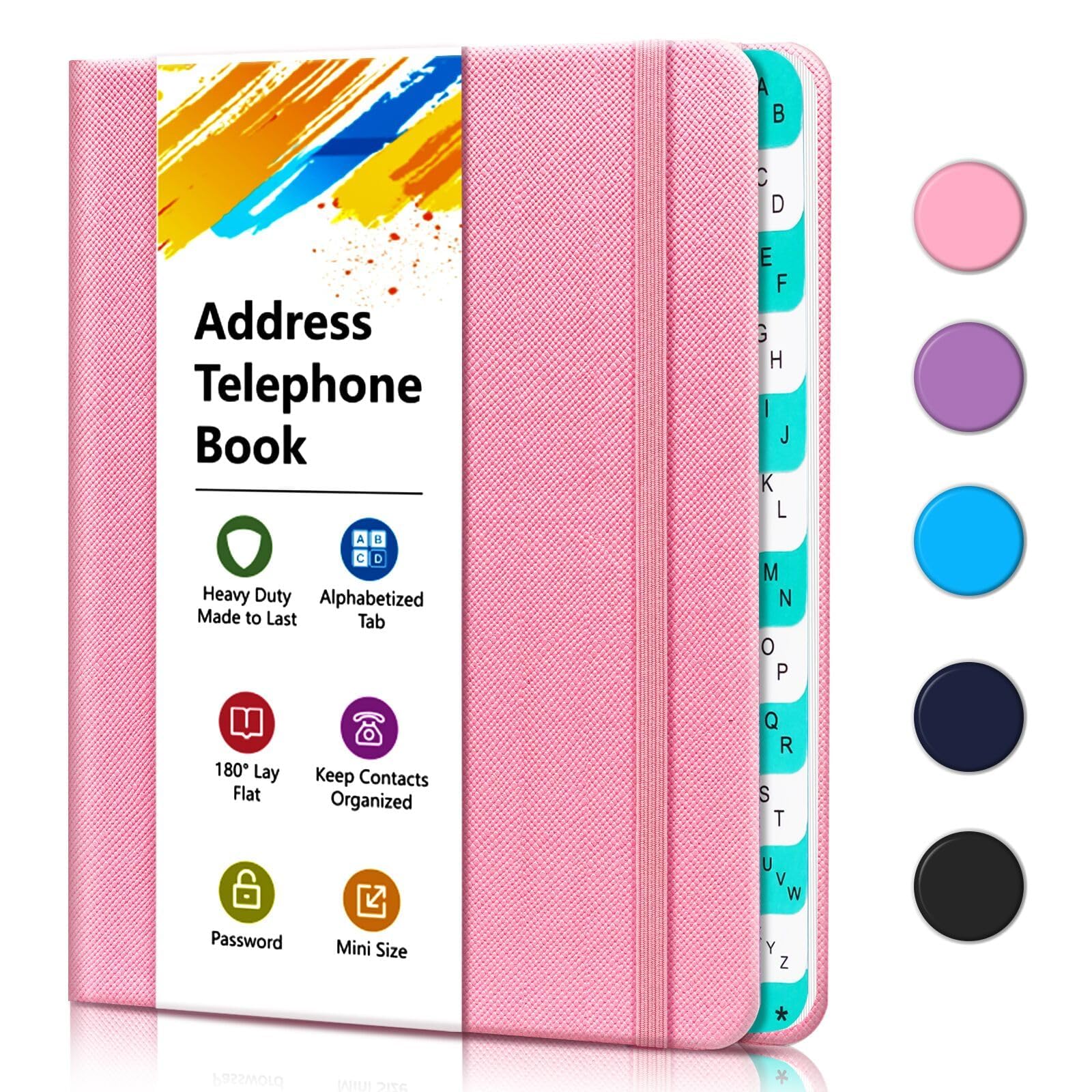 BLESWIN Address Telephone Book, A-Z Index Hardback with Alphabetical Tabs, Perfect Size Organizer Keep Track of Phone Numbers, Special Days, Birthdays, Passwords and Notes，Pink