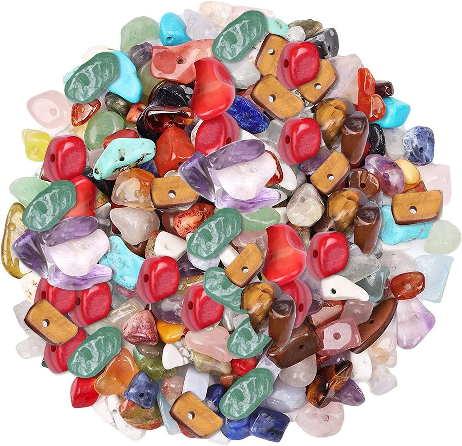 500Pcs 7 Chakra Irregular Natural Gemstone Chips Beads Bulk,5-8mm Drilled Tumbled Crystal Chips Beads for Jewellery Making, Bracelet Craft Supplies — image 1