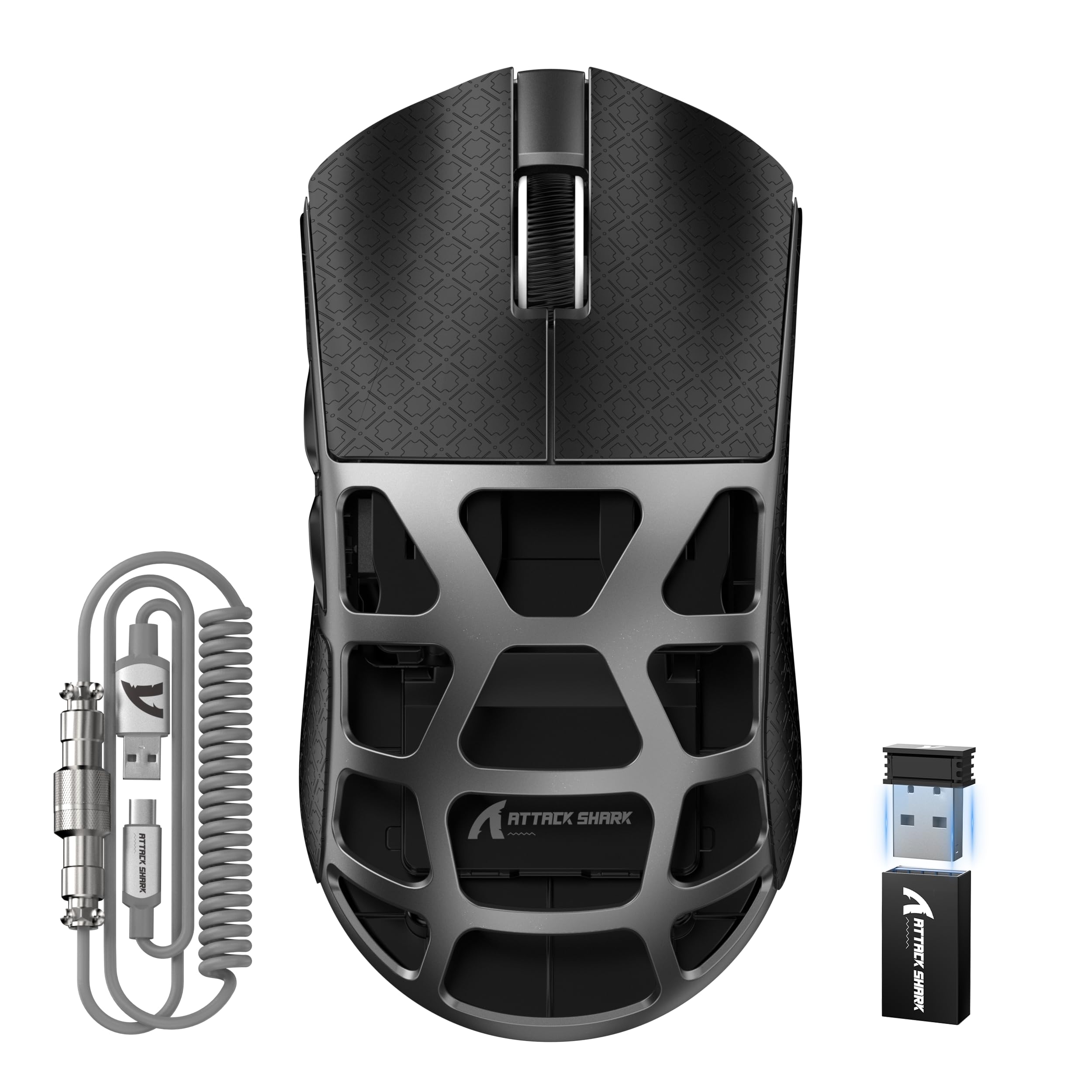 FELICON x Attack Shark R3 Magnesium Alloy Wireless Gaming Mouse, 46g Ultra-Lightweight Skeletal Shell, PAW3395 26K DPI, 8K Polling, Tri-Mode 2.4G/BT/Wired, for PC Mac Laptop - Gray & Griptape