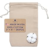 Celestial Gifts Muslin Bags - Drawstring Bags Small 25pcs - 3x5, Reusable Tea Bags, Jewelry Gift, Spice and Cotton Gift Sachet Bags - 100% Cotton - Made in USA - (Natural Hem & Drawstring)
