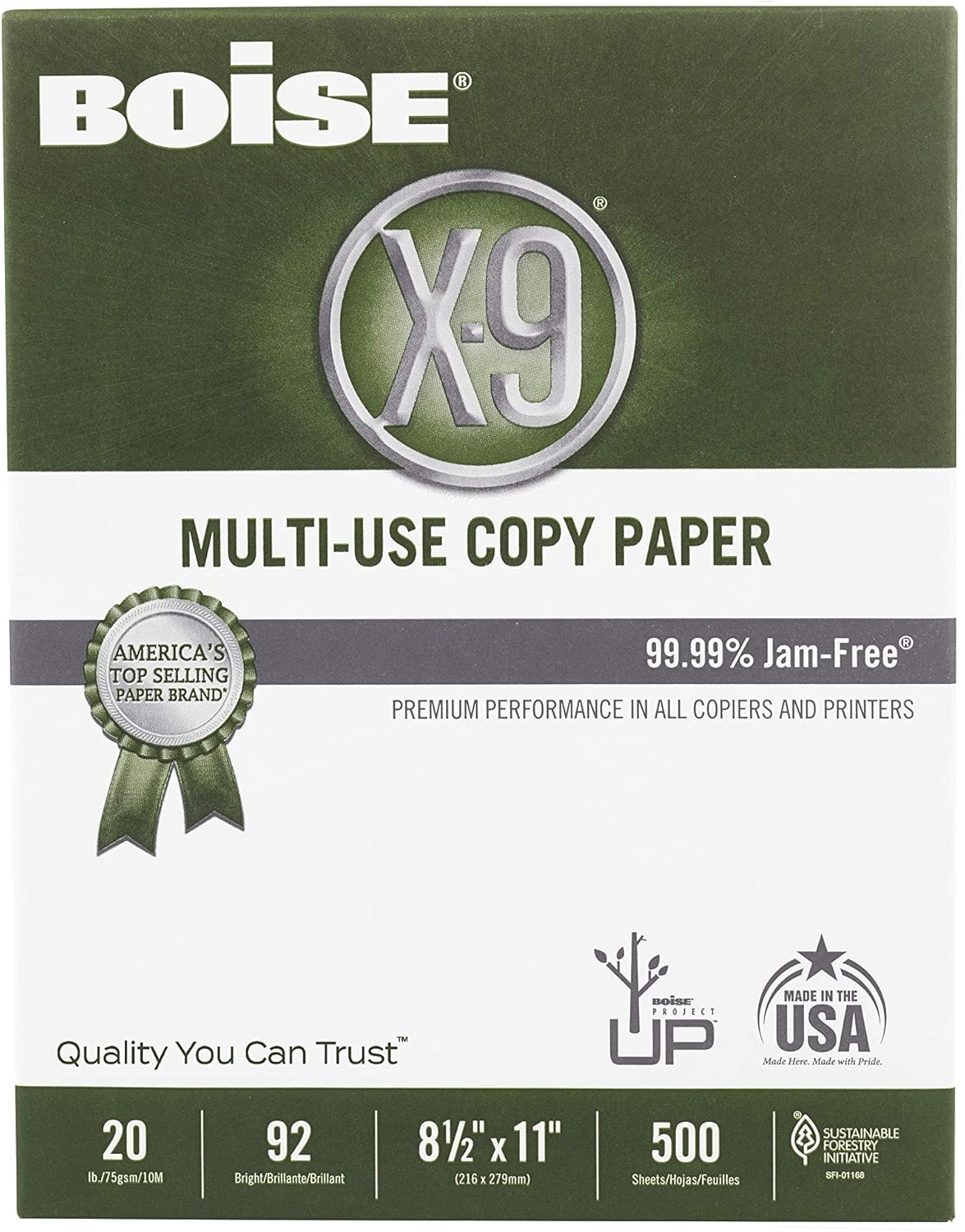 BOISE X-9 Multi-Use Copy Paper, 8.5" x 11" Letter, 92 Bright White, 20 lb., 10 Ream Carton (5, 000 Sheets) : Letter Paper : Office Products