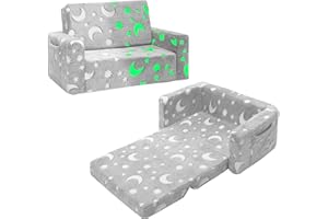 SLIGUY Toddler Chair, Toddler Couch, Kids Couch, Fold Out Kids Sofa Chair, Toddler Convertible Sofa to Lounger Pull Out Couch, Glow in The Dark Sofa Chair for Boys and Girls Large (Grey)…