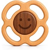Wooden Teether for Babies | No Paint or Coatings | Real Wood | HippoToys | Natural Beechwood Hard Teething Toy, Teething Ring, Easy Grasping, Gentle rattle, Newborn Baby Gift
