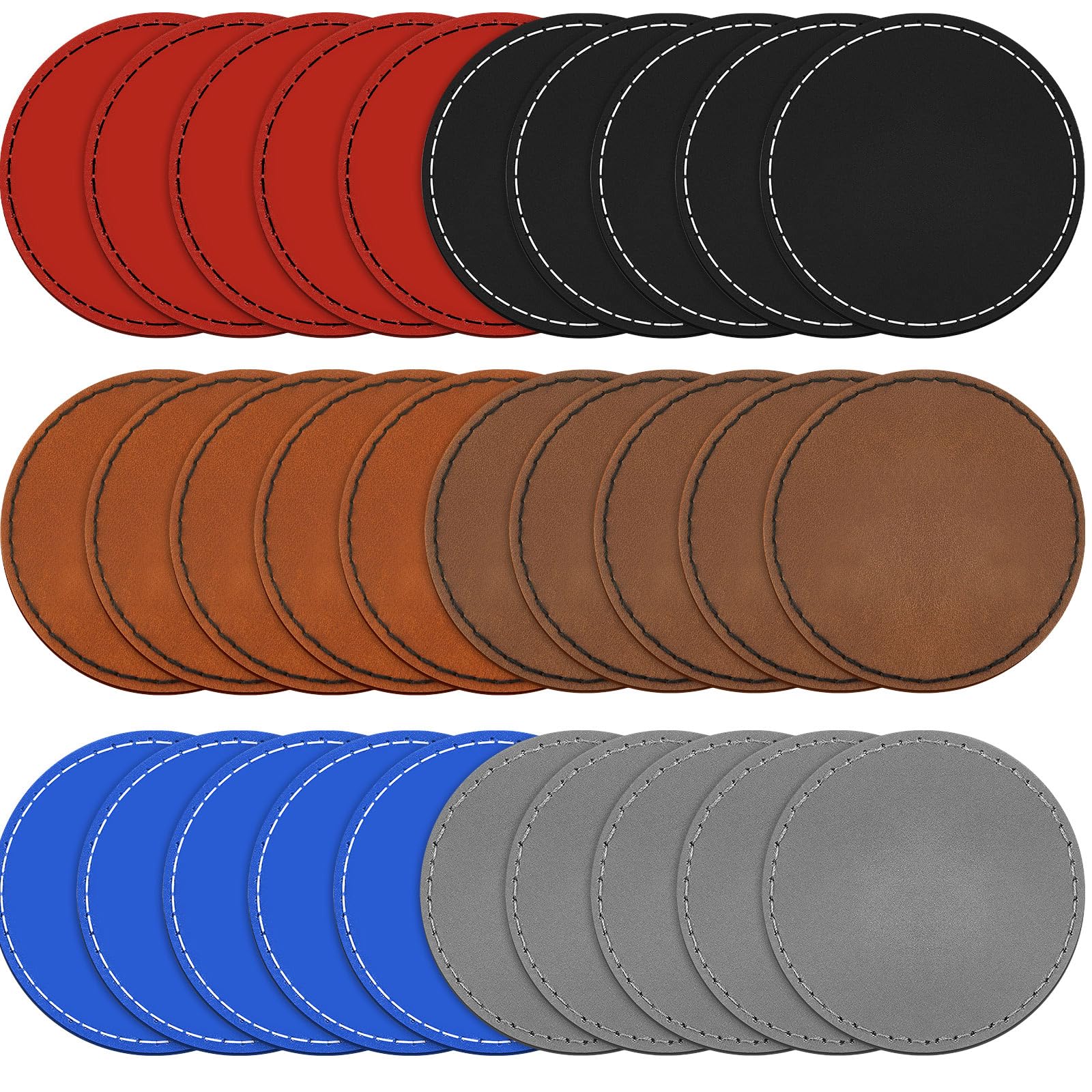 Photo 1 of Dunzy 30 Pcs Blank Leather Hat Patches with Adhesive Round Laserable Leatherette Patch Faux Leather Patches Glowforge Laser Supplies for Hats, Jackets, Backpacks (Multicolor)