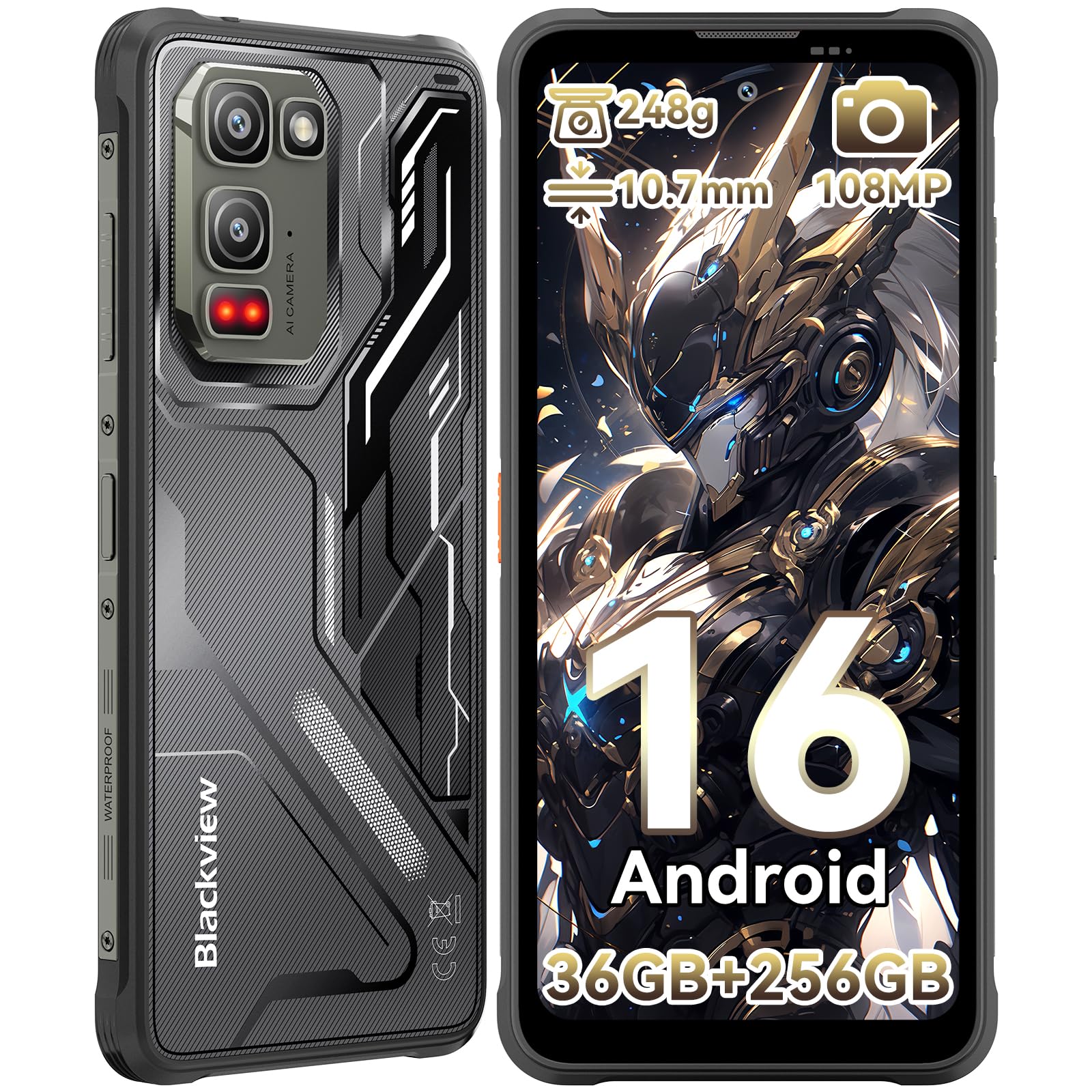Blackview Fort 5 Outdoor Smartphone, 108MP+50MP+13MP Nachtsicht, 248g/10.7mm Ultra-Thin Android 16 Outdoor Handy Ohne Vertrag, 36GB+256GB/2TB Baustellenhandy, 6.78'' 120Hz, MTKG100, IP69K/ NFC/700Nits