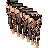 Skylety 6 Pairs Fishnet Stockings for Women Plus Size Thigh-high Tights Stockings Suspender Pantyhose Garter Belts