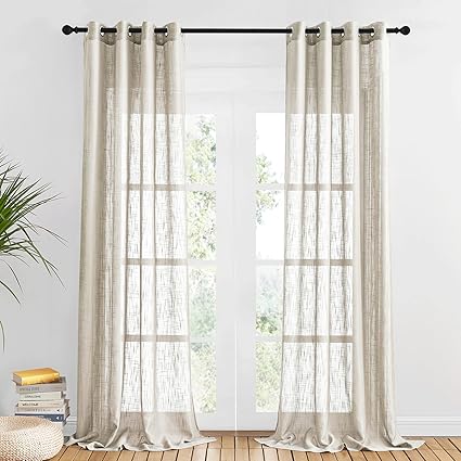 Amazon De Pony Dance 2 Stucke Gardinen Leinenoptik Taupe Leinenoptik Vorhang Halbtransparent Raue